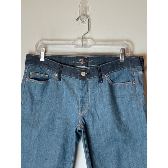 7 For All Mankind Blue Medium Wash Crop Flynt Wide Leg Jeans Size 32 - Picture 3 of 10